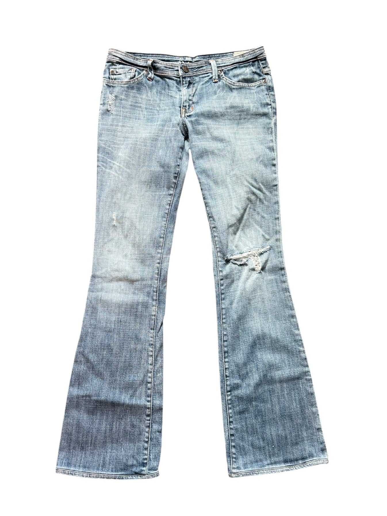 Distressed Low Rise Bootcut Jeans (30”/6-8 Long)