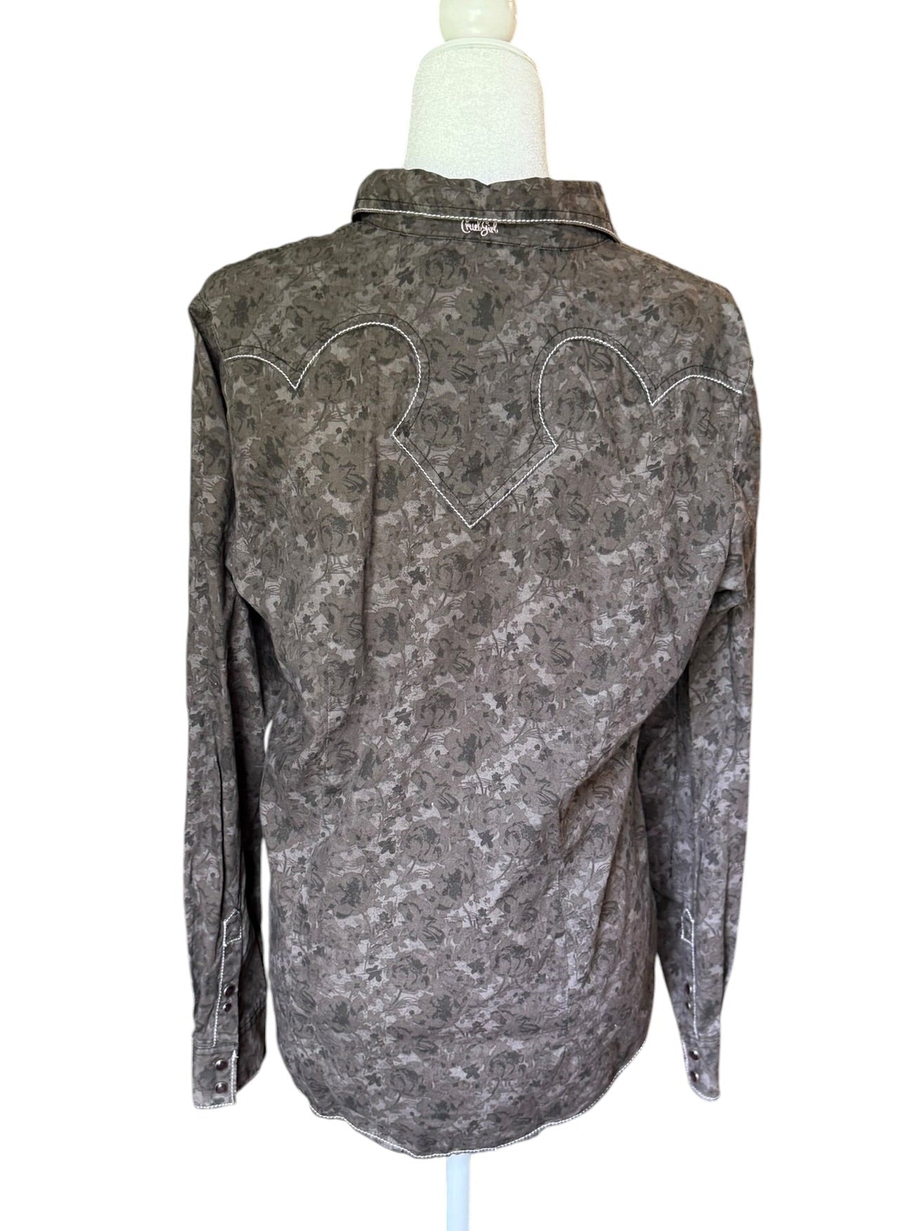 Cruel Girl western barrel, racing pearl snap long sleeve shirt (XL)