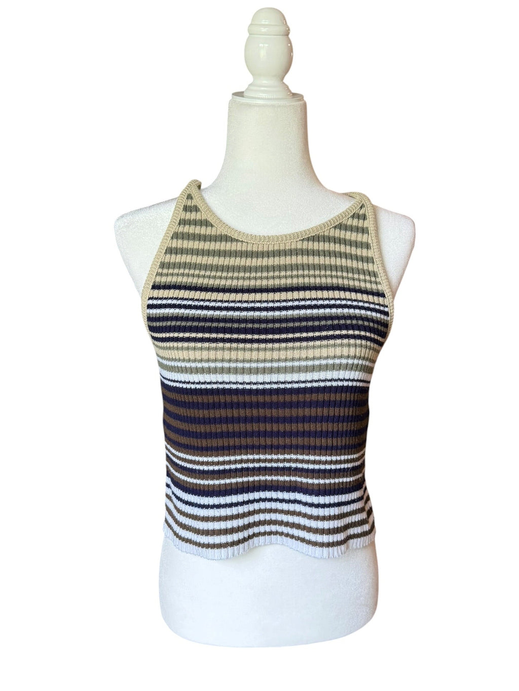 Striped ribbed knit tank top (Large)