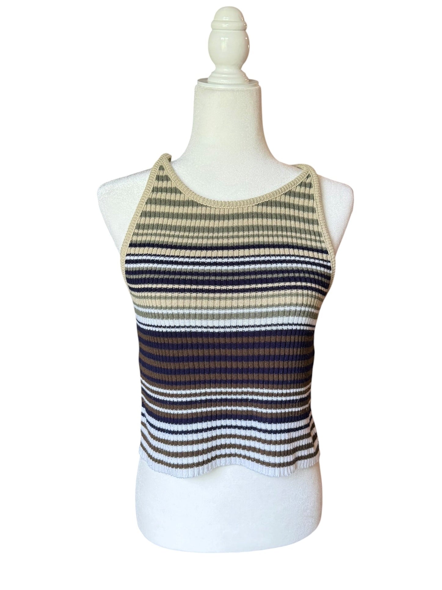 Striped ribbed knit tank top (Large)