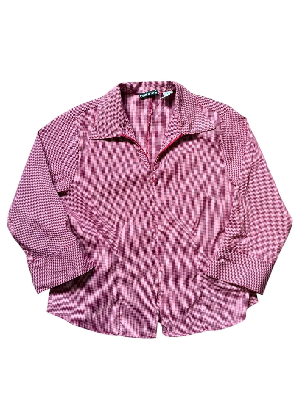 Fashion Bug Red Plaid Zip Up Blouse Top (Large)