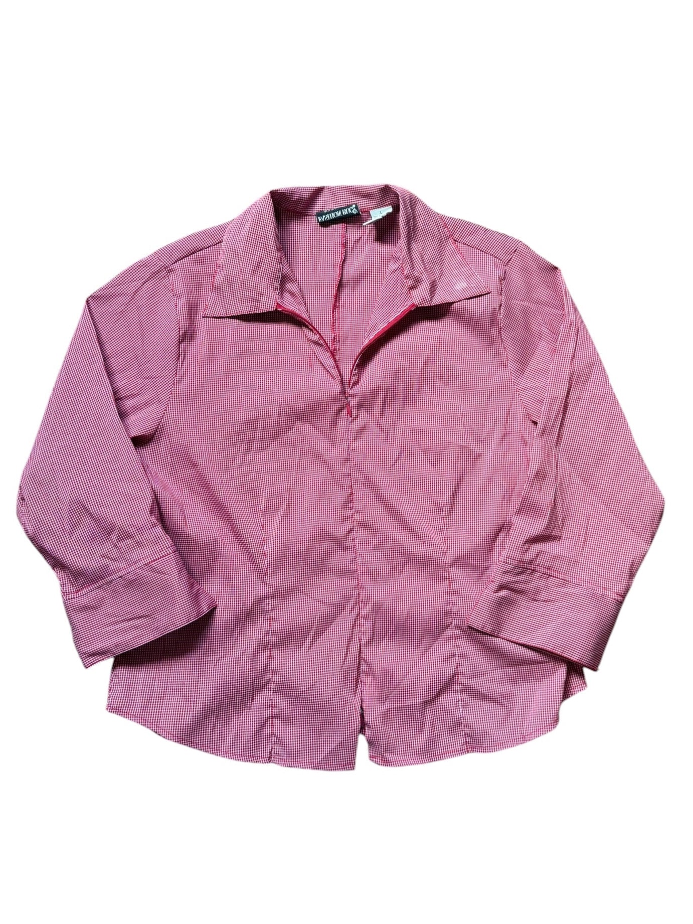 Fashion Bug Red Plaid Zip Up Blouse Top (Large)
