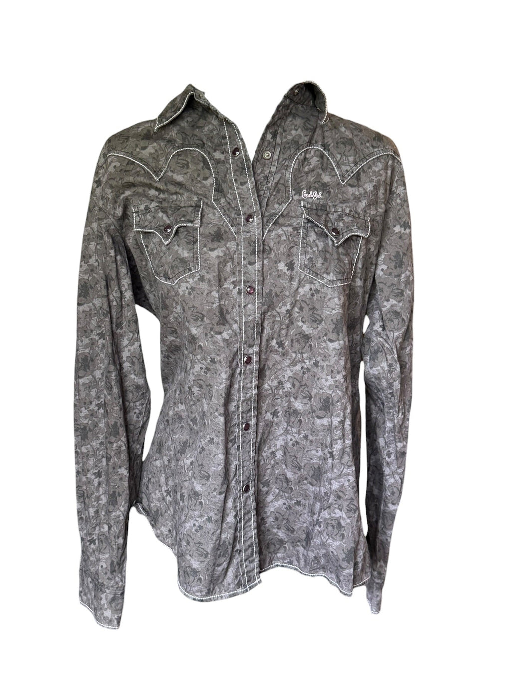 Cruel Girl western barrel, racing pearl snap long sleeve shirt (XL)
