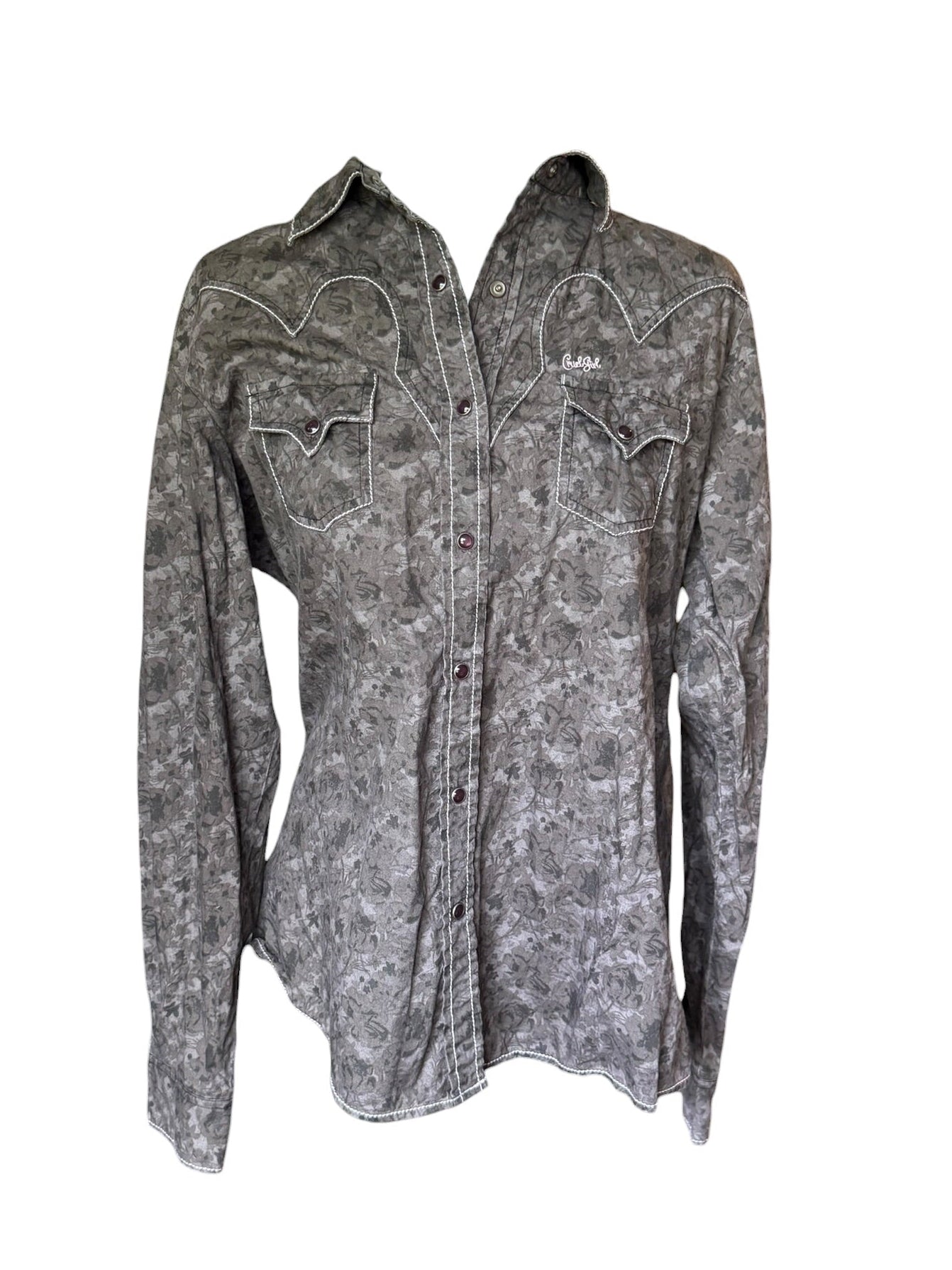 Cruel Girl western barrel, racing pearl snap long sleeve shirt (XL)