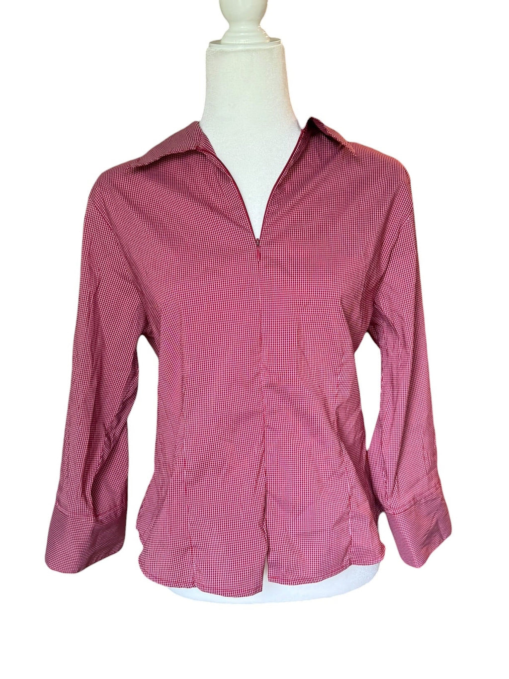 Fashion Bug Red Plaid Zip Up Blouse Top (Large)