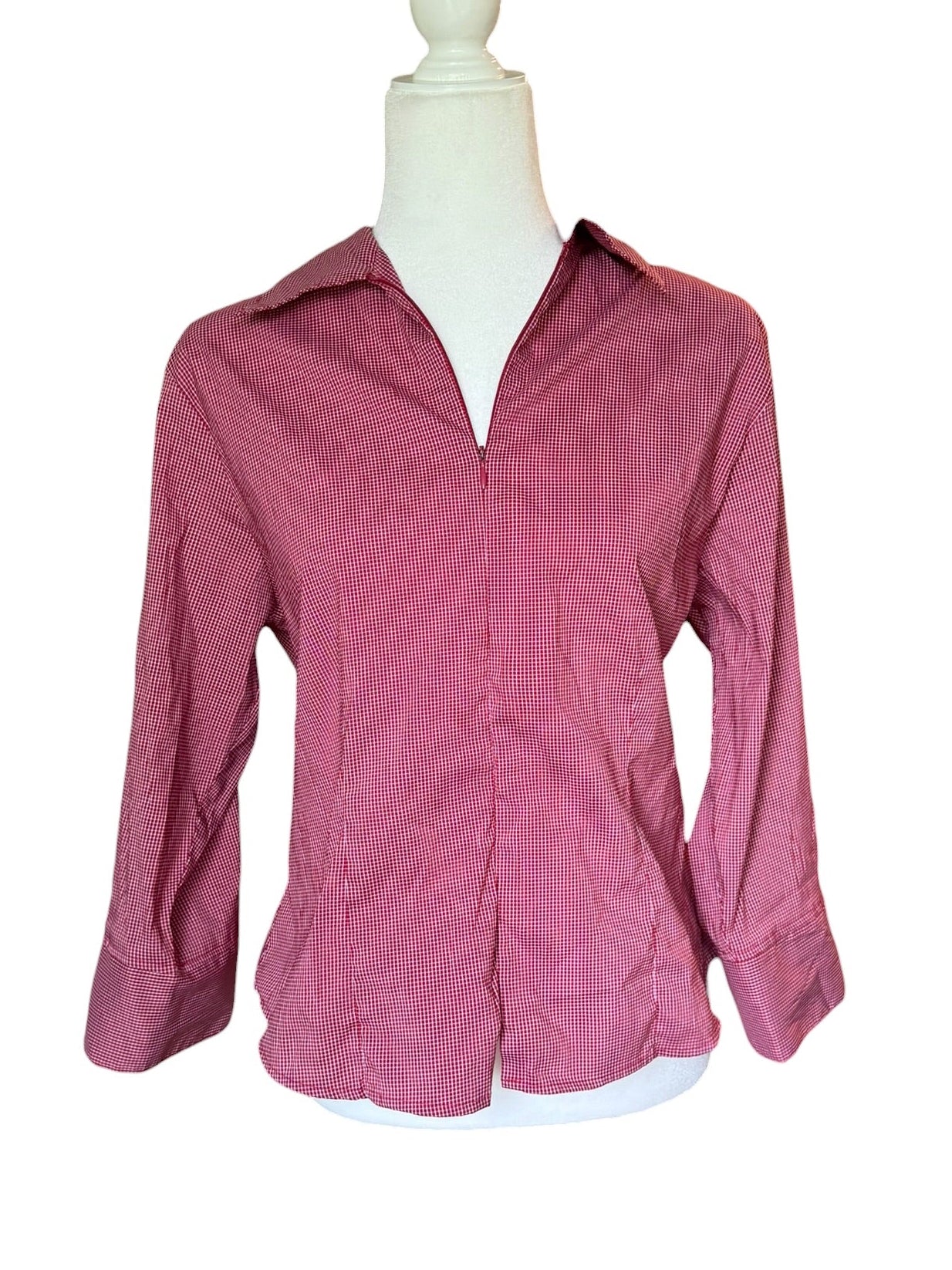 Fashion Bug Red Plaid Zip Up Blouse Top (Large)