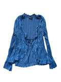 Blue sheer cardigan with ruffles and a tie front (Large)