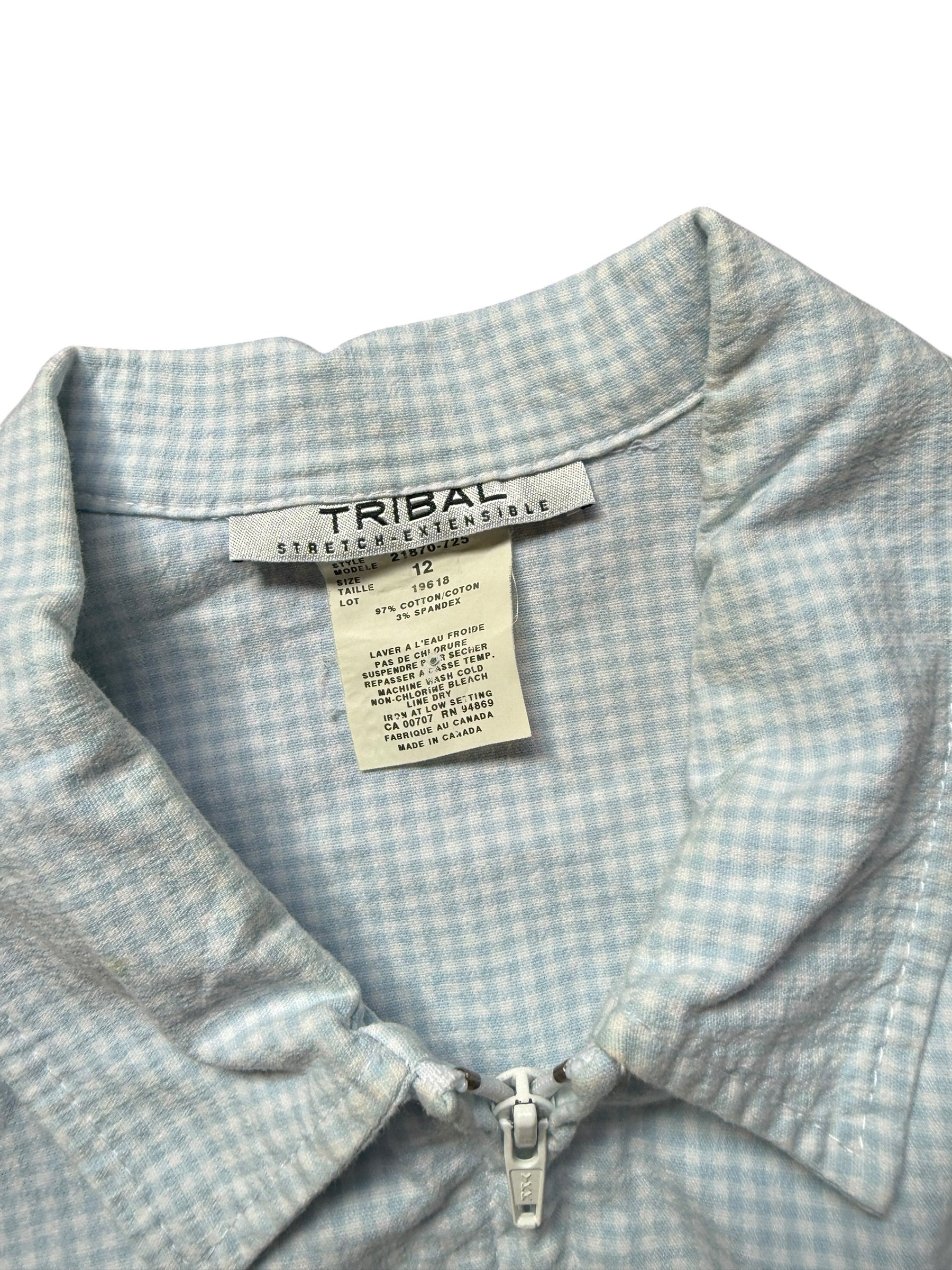 Baby blue plaid zip up (Large)
