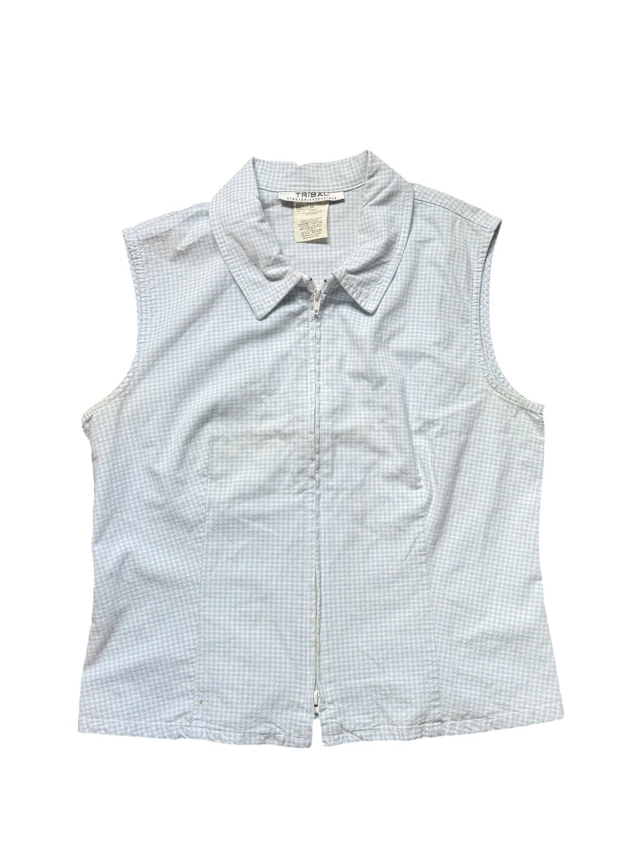 Baby blue plaid zip up (Large)