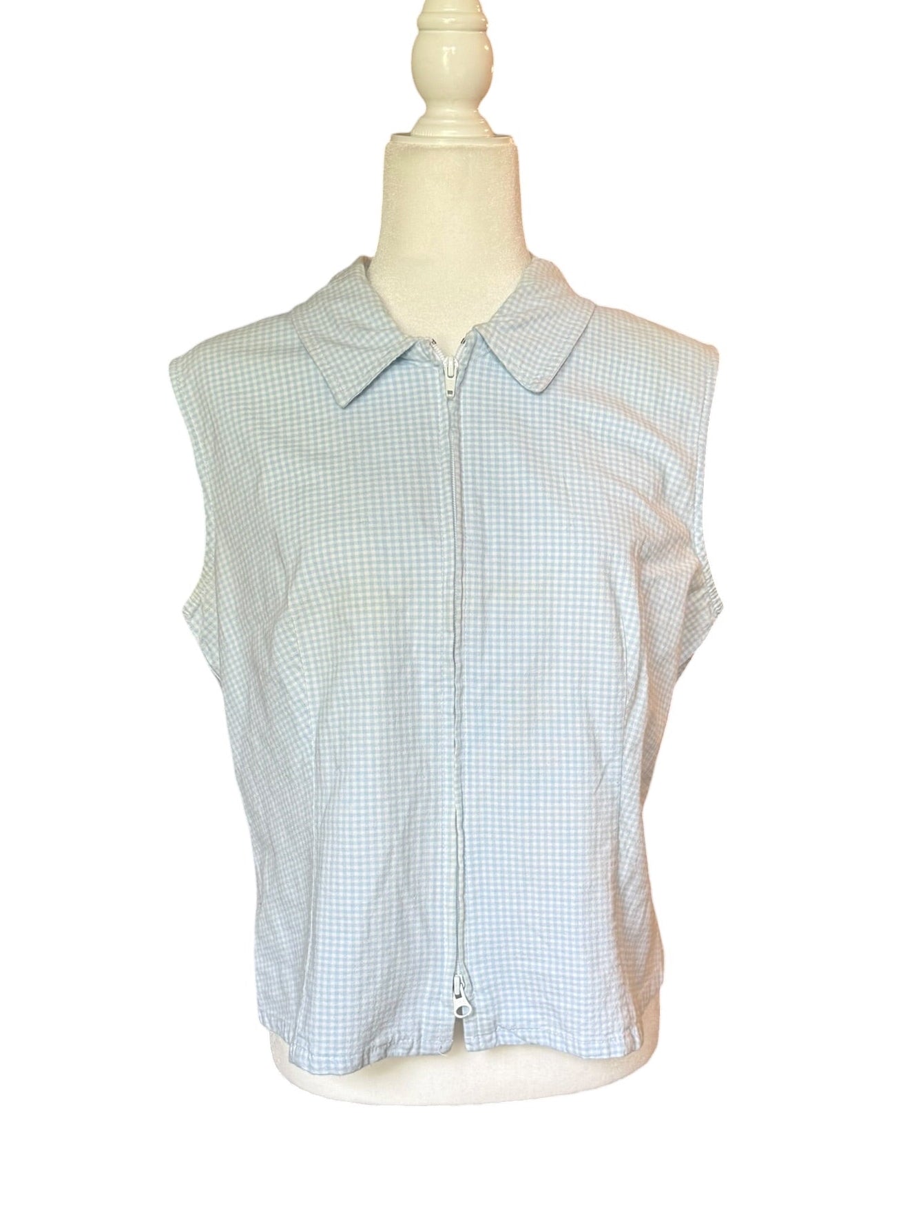 Baby blue plaid zip up (Large)