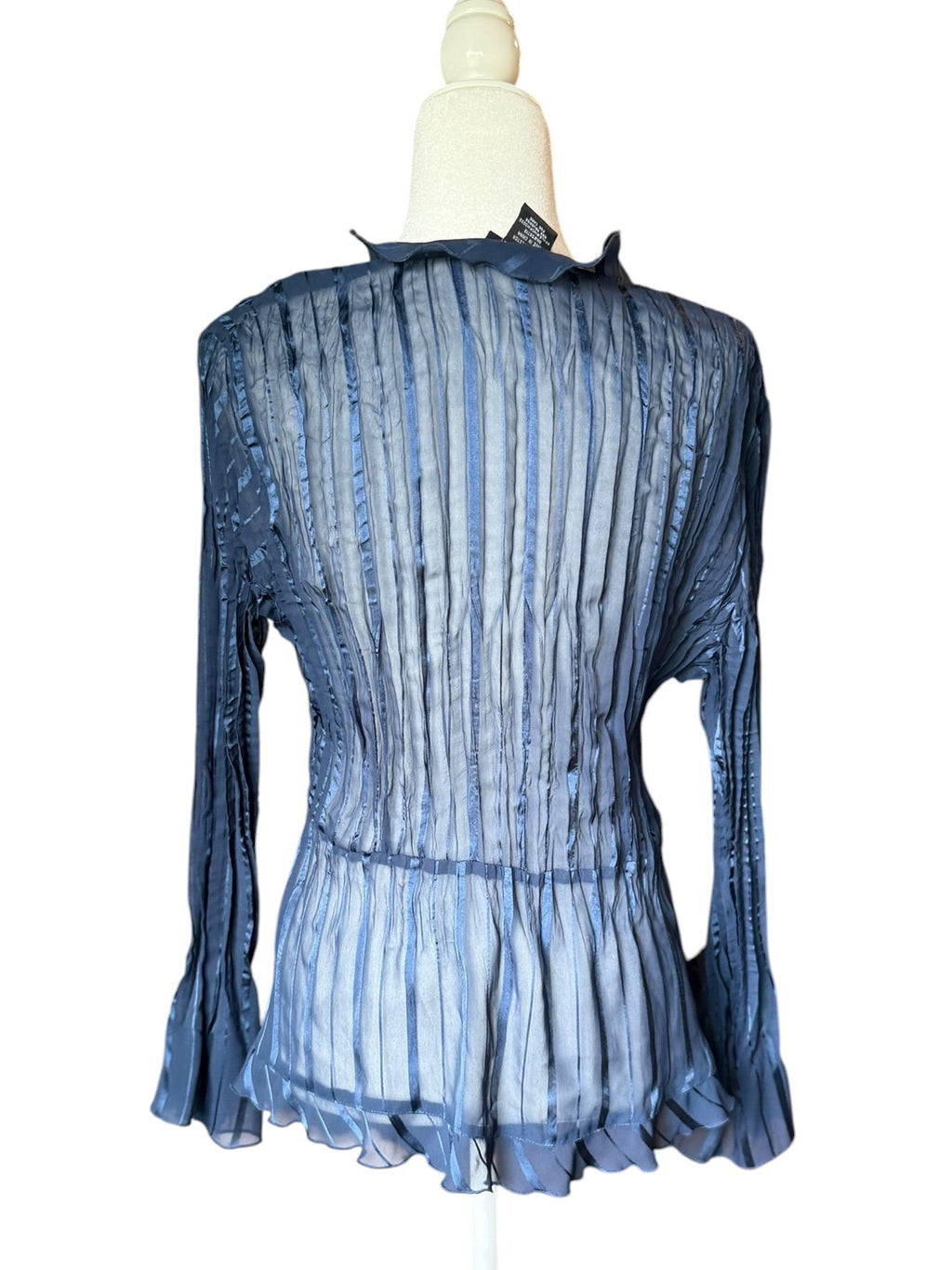 Blue sheer cardigan with ruffles and a tie front (Large)