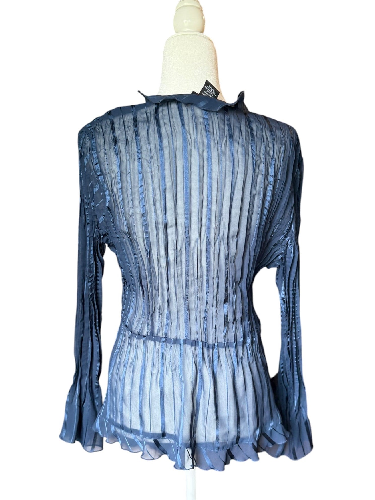 Blue sheer cardigan with ruffles and a tie front (Large)
