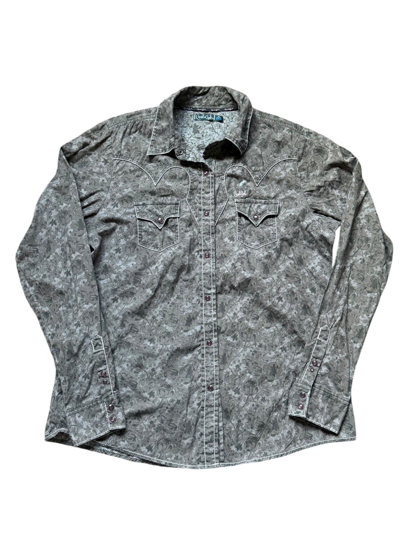 Cruel Girl western barrel, racing pearl snap long sleeve shirt (XL)