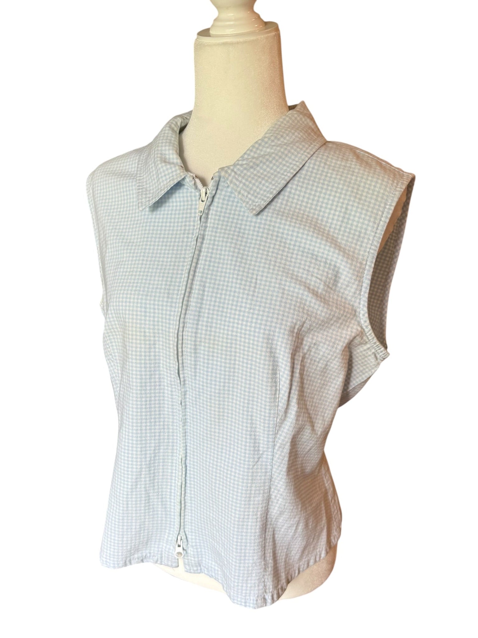 Baby blue plaid zip up (Large)