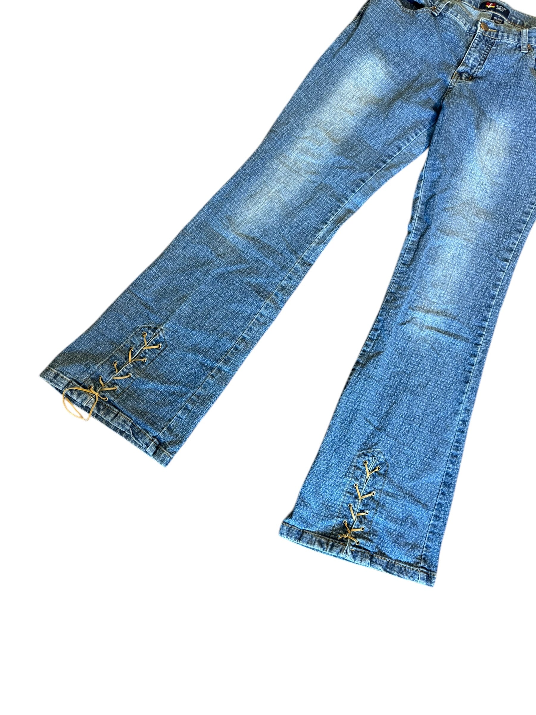 Lace Up Flare Jeans: 29”